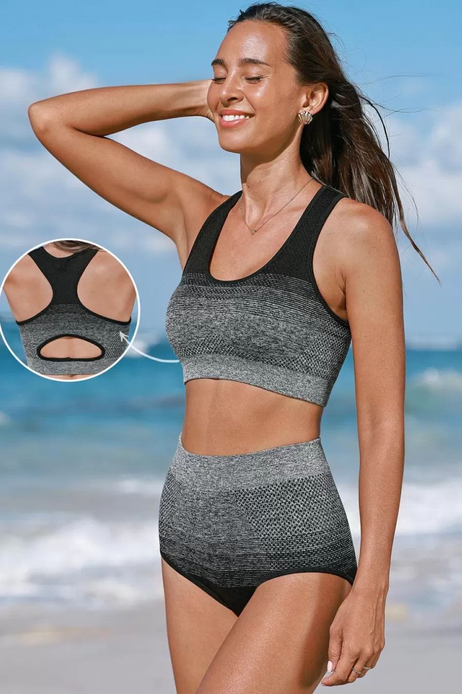 Cupshe Bikini | Taille Haute*Bikini à Bloc De Couleur Et Bas à Taille Haute Sans Couture Noir