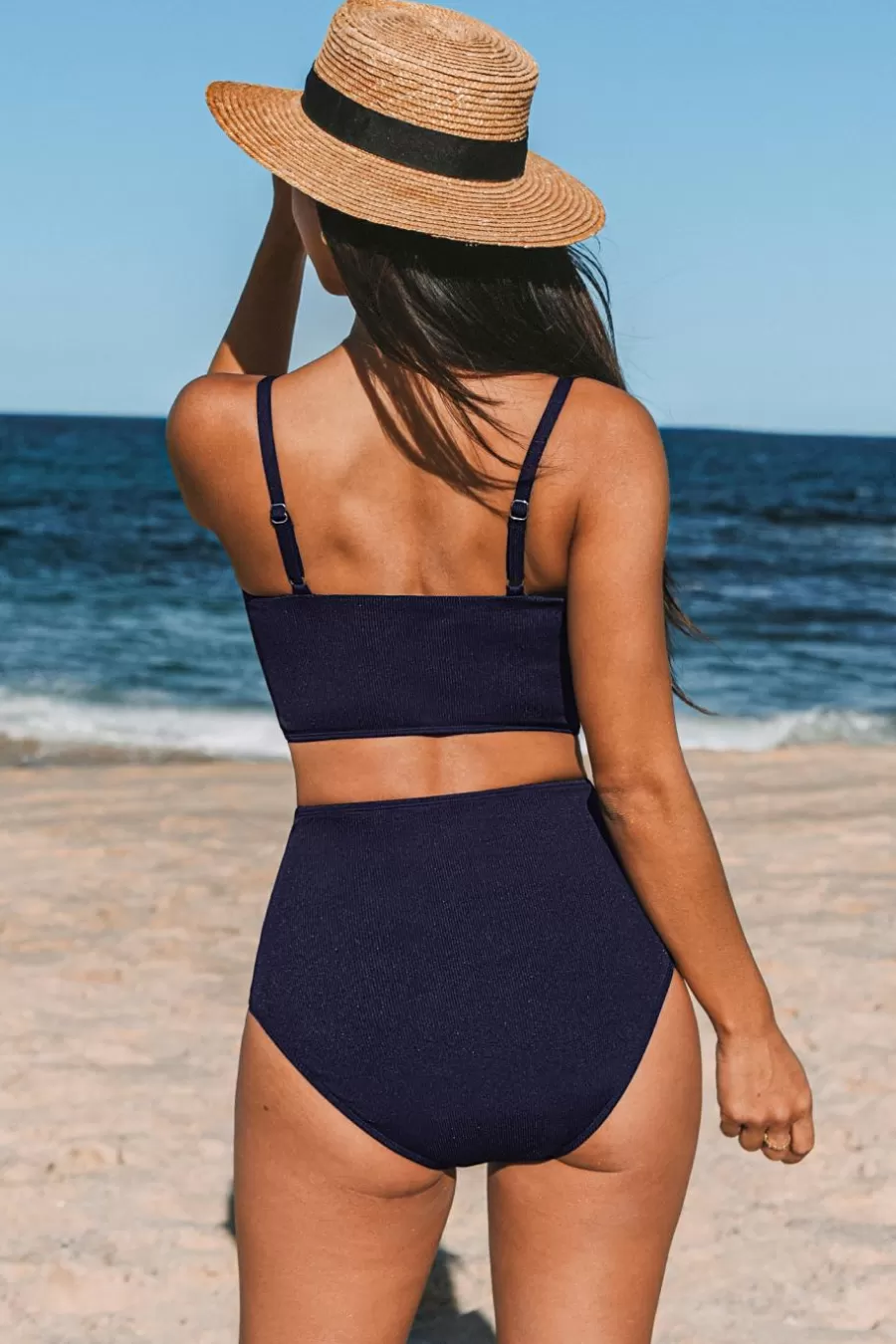 Cupshe Bikini | Taille Haute*Bikini Enveloppant Avec Bas à Taille En V Bleu Bleu marine