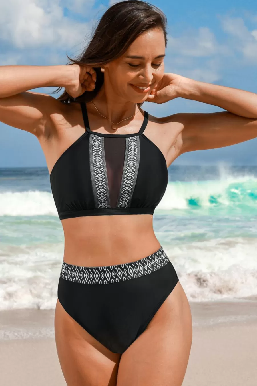 Cupshe Bikini*Bikini Géométrique à Col Carré Avec Bas à Taille Haute Noir