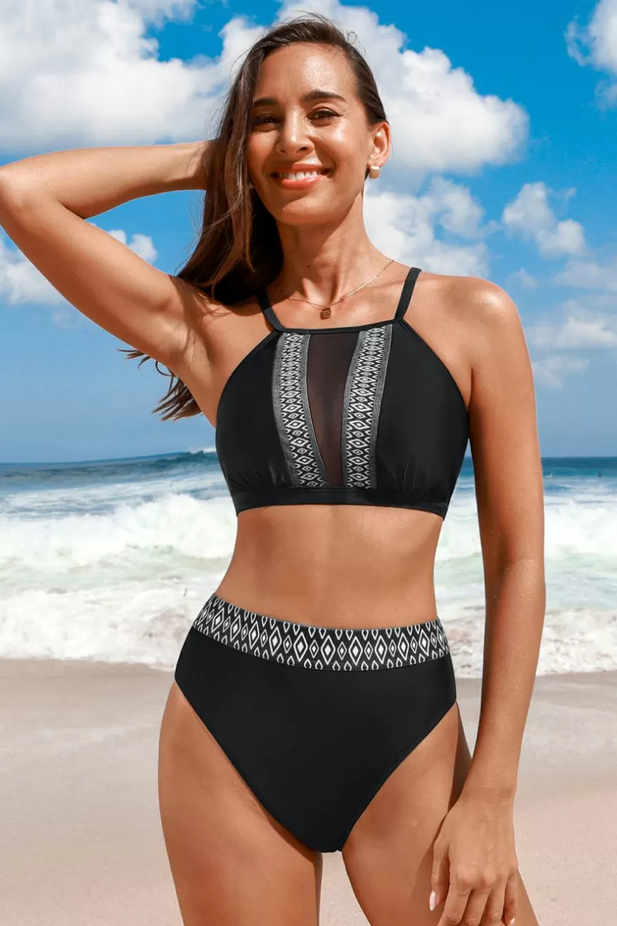 Cupshe Bikini*Bikini Géométrique à Col Carré Avec Bas à Taille Haute Noir
