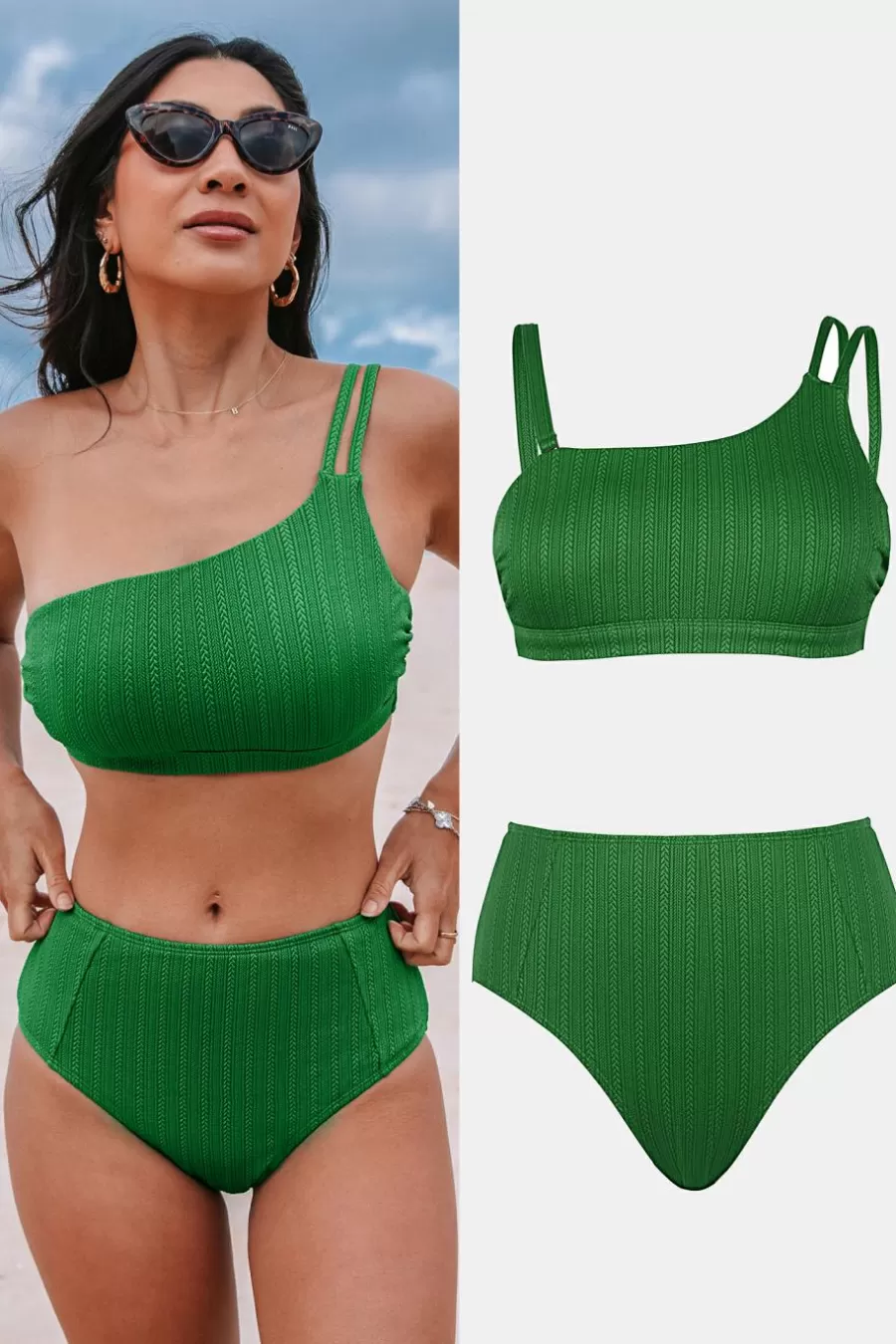 Cupshe Bikini | Taille Haute*Bikini Taille Haute à Une épaule Vert