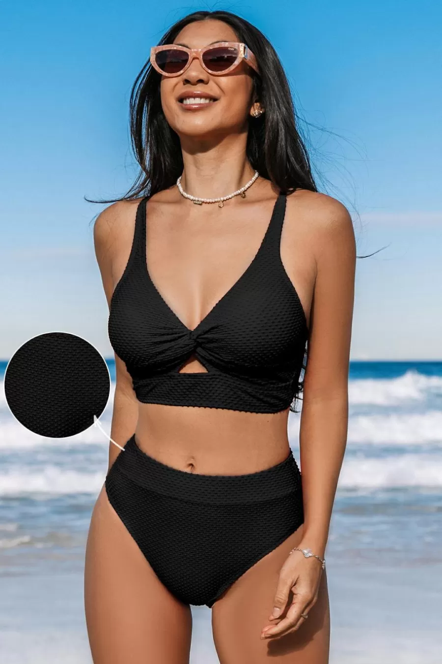 Cupshe Bikini*Bikini Torsadé Avec Trou De Serrure Et Bas à Taille Haute Noir