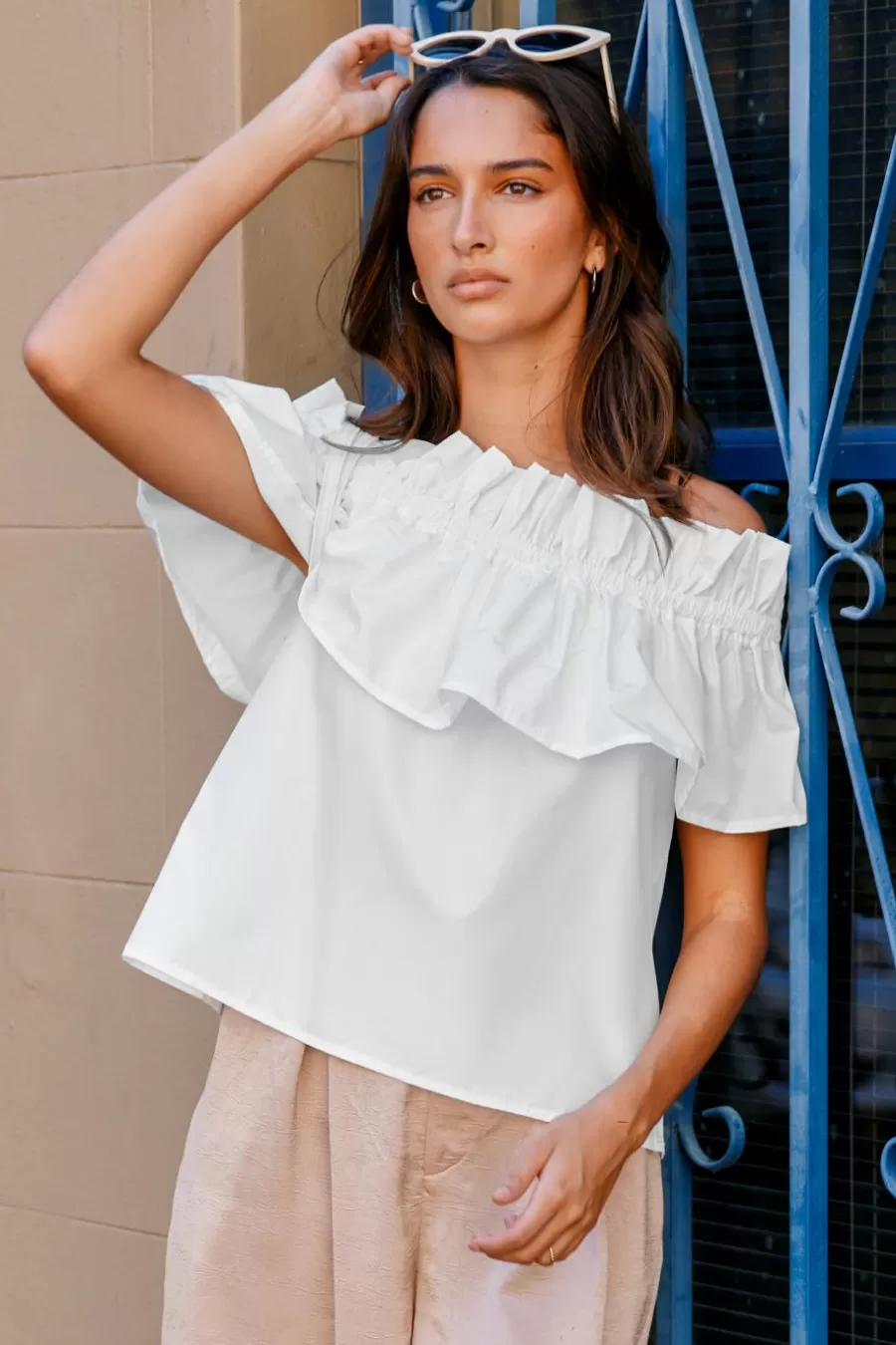 Cupshe T-Shirt & Débardeur | Chemise & Blouse*Blouse à épaules Dénudées Et Corsage à Volants he Blanc