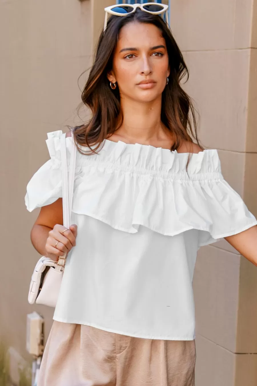 Cupshe T-Shirt & Débardeur | Chemise & Blouse*Blouse à épaules Dénudées Et Corsage à Volants he Blanc
