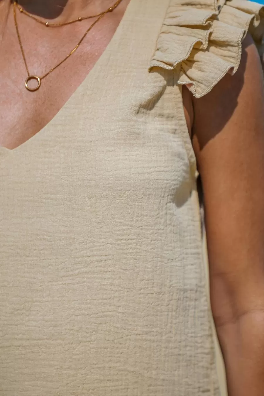 Cupshe T-Shirt & Débardeur | Chemise & Blouse*Blouse En Pur Coton Avec Col En V Et Manches à Volants Kaki