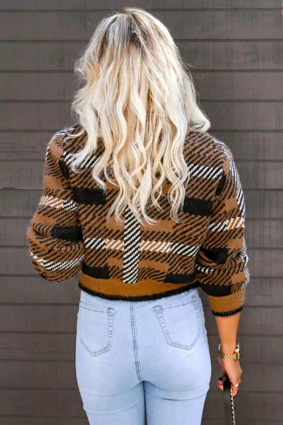 Cupshe Cardigan | Pulls & Gilets*Cardigan à Col En V Avec Boutons Sur Le Devant En Carreaux Brun