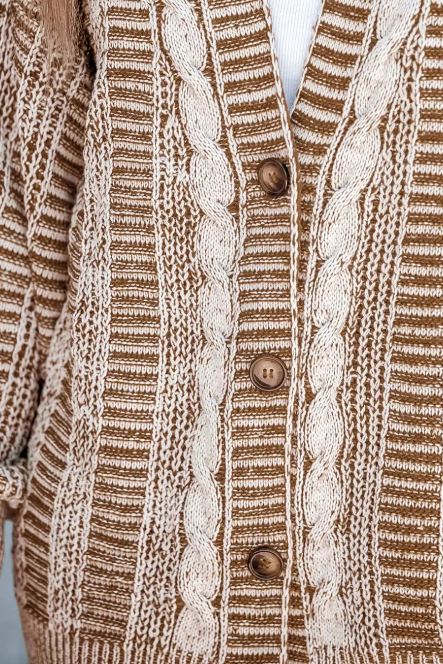 Cupshe Cardigan | Pulls & Gilets*Cardigan Avec Boutons Sur Le Devant En Tricot Torsadé à Rayures Neutre