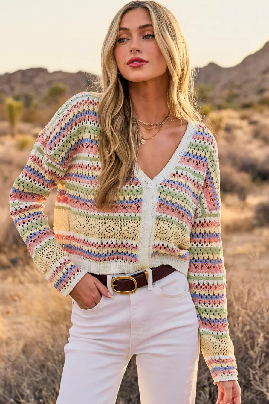 Cupshe Cardigan | Pulls & Gilets*Cardigan Court à Boutons Et Découpe Avec Blocs De Couleur Rose