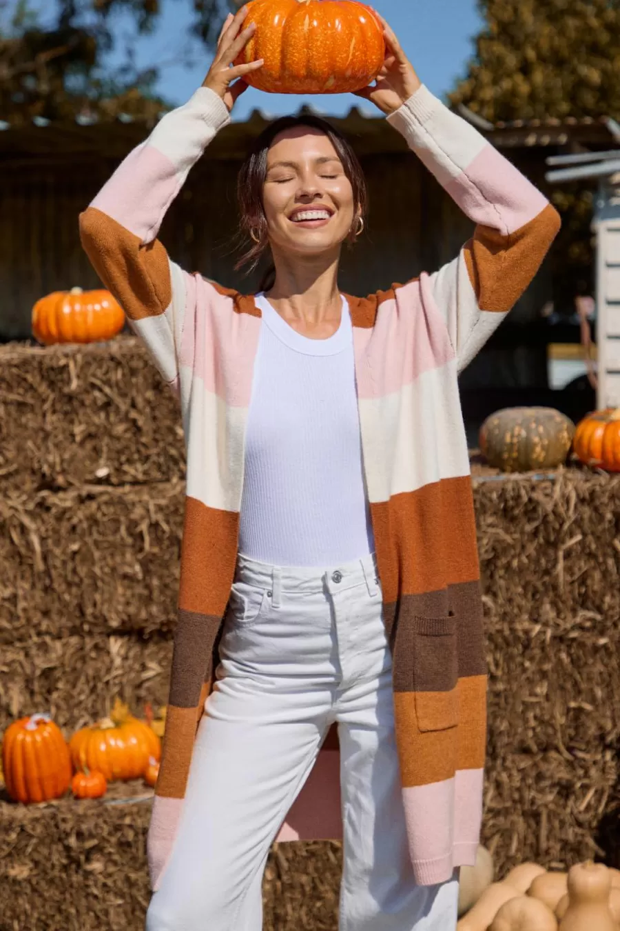 Cupshe Cardigan | Pulls & Gilets*Cardigan Ouvert Au Devant à Manches Longues Avec Blocs De Couleur Brun