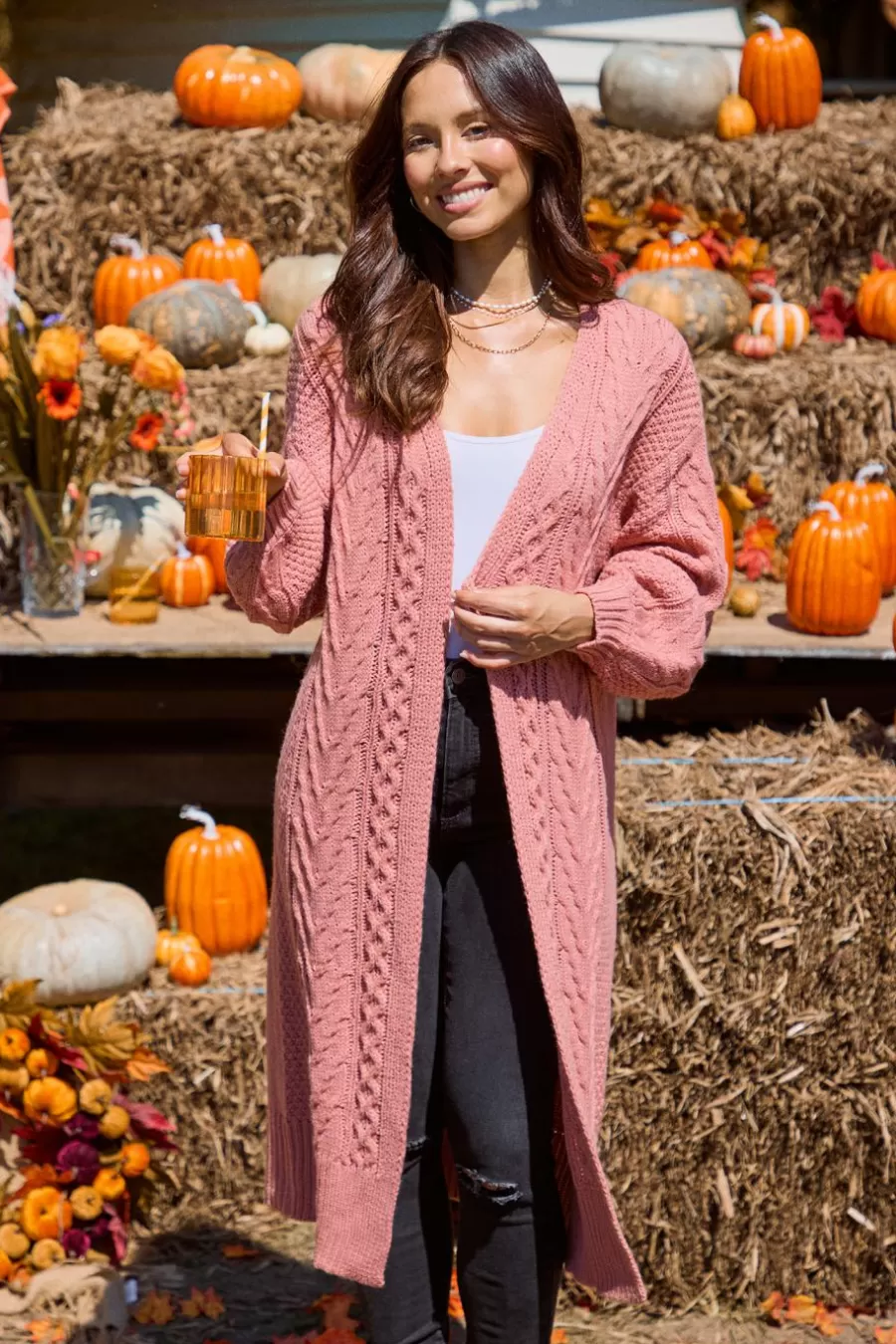 Cupshe Cardigan | Pulls & Gilets*Cardigan Ouvert Au Devant à Manches Longues En Tricot Torsadé Pêche