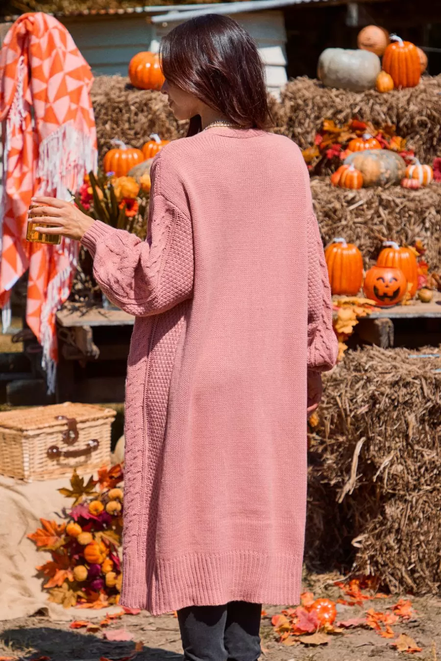 Cupshe Cardigan | Pulls & Gilets*Cardigan Ouvert Au Devant à Manches Longues En Tricot Torsadé Pêche