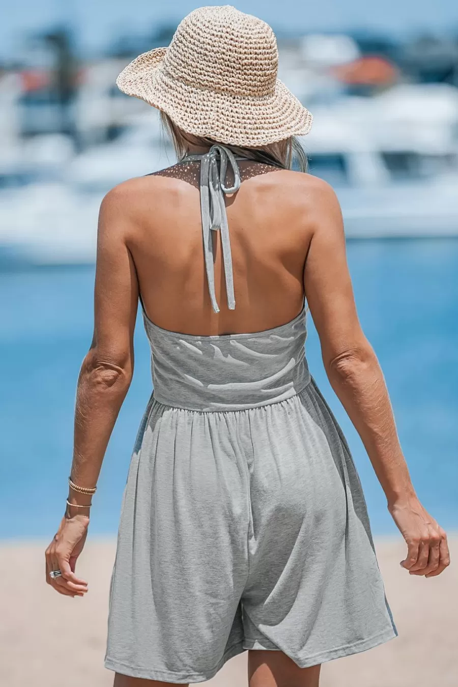 Cupshe Pulls & Gilets | Combinaison*Combishort à Col Licou En Tricot Chiné Gris clair