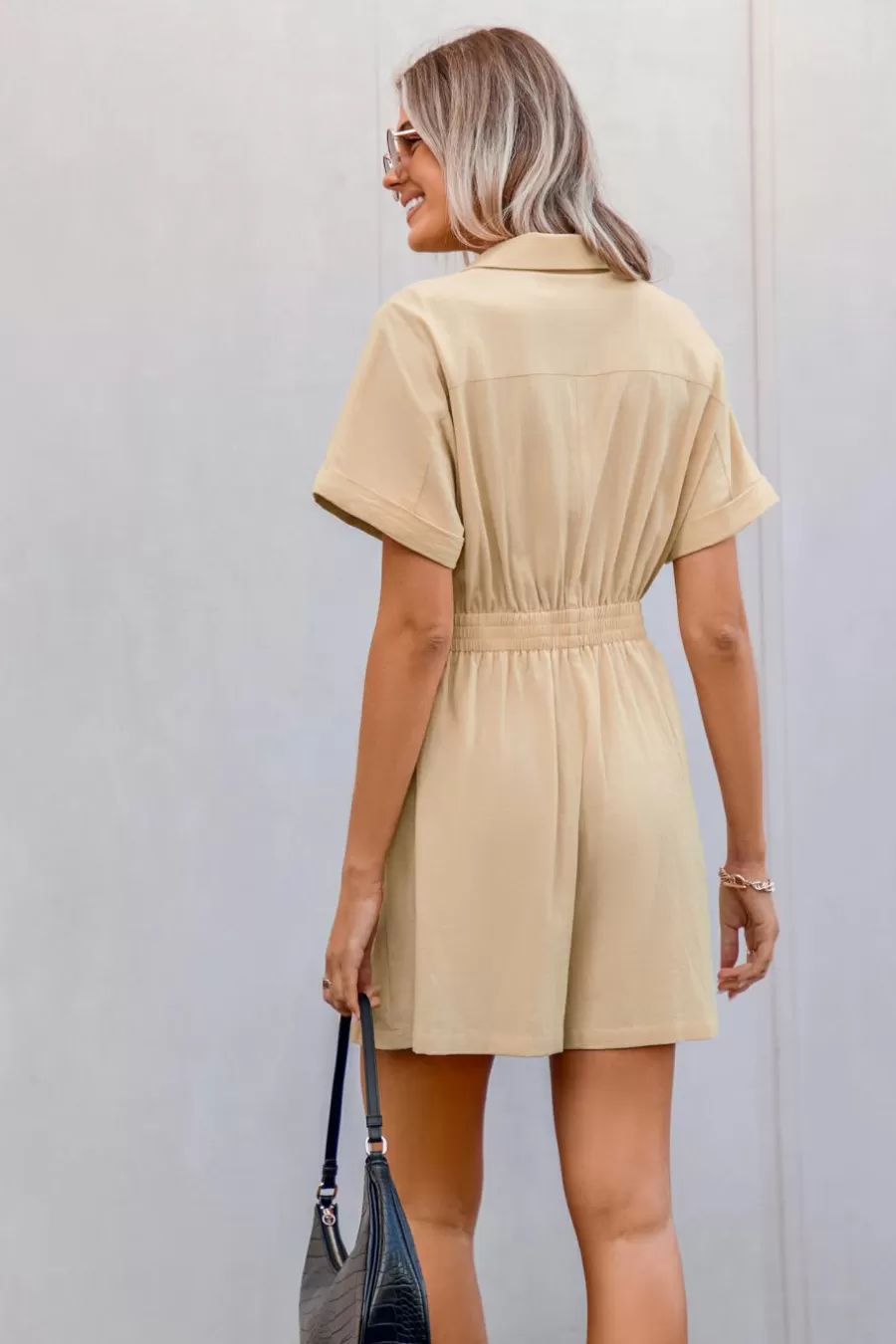Cupshe Combinaison*Combishort En Pur Coton à Col De Chemise Et Jambes Larges Kaki
