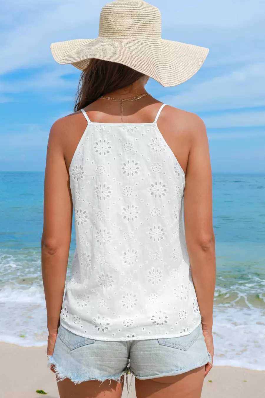 Cupshe T-Shirt & Débardeur*Débardeur En Pur Coton à Col En V En Dentelle Blanc