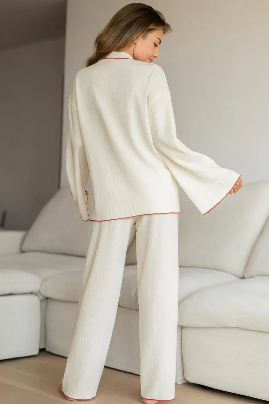 Cupshe Pyjama*Ensemble De Pyjama Haut à Manches Longues Avec Pantalon Blanc