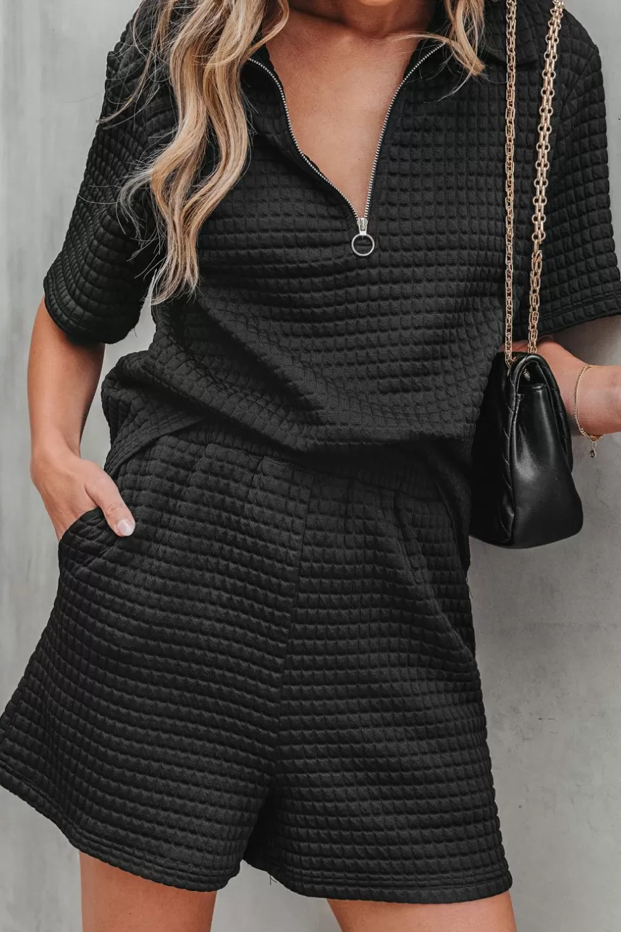 Cupshe Pulls & Gilets | Manteau & Veste*Ensemble Haut Avec Joint Torique Et Short En Tricot Texturé Noir