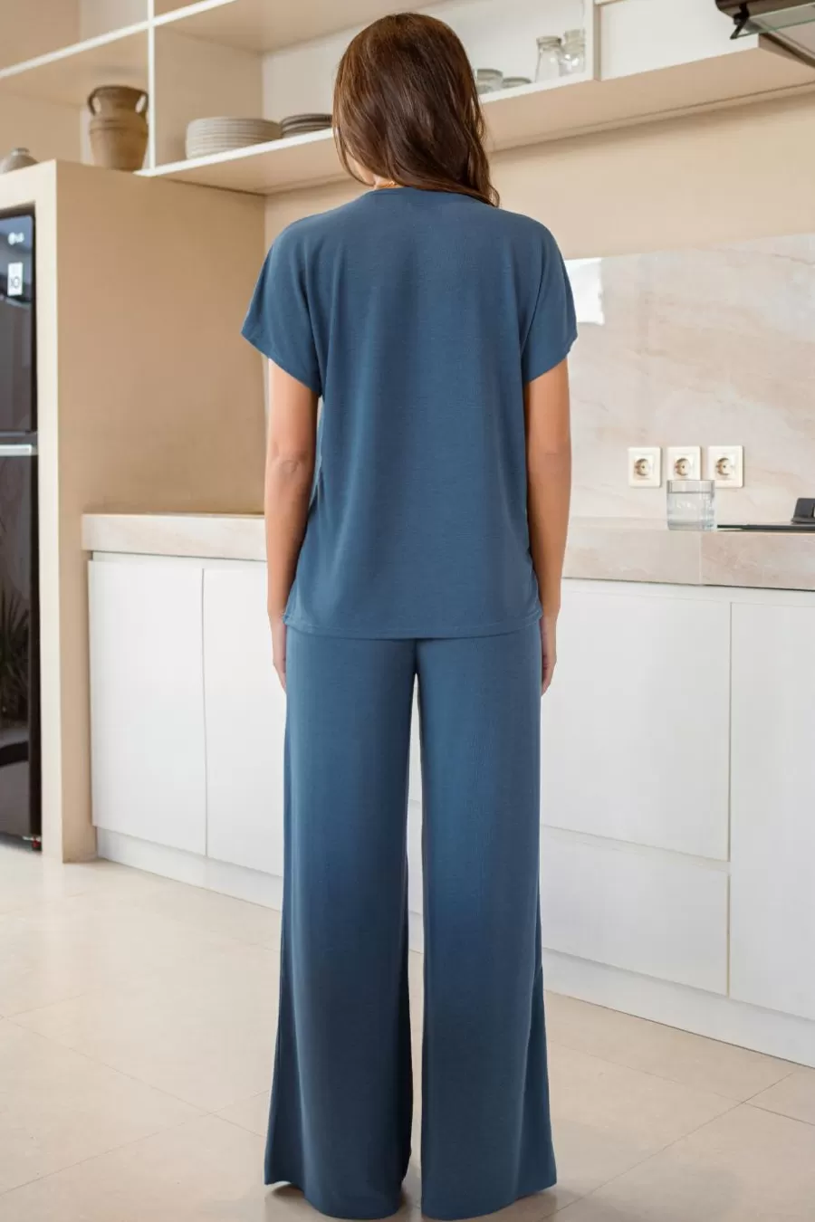 Cupshe Pyjama*Ensemble Pyjama à T-shirt à Col Rond Avec Pantalon Jambes Droites Bleu