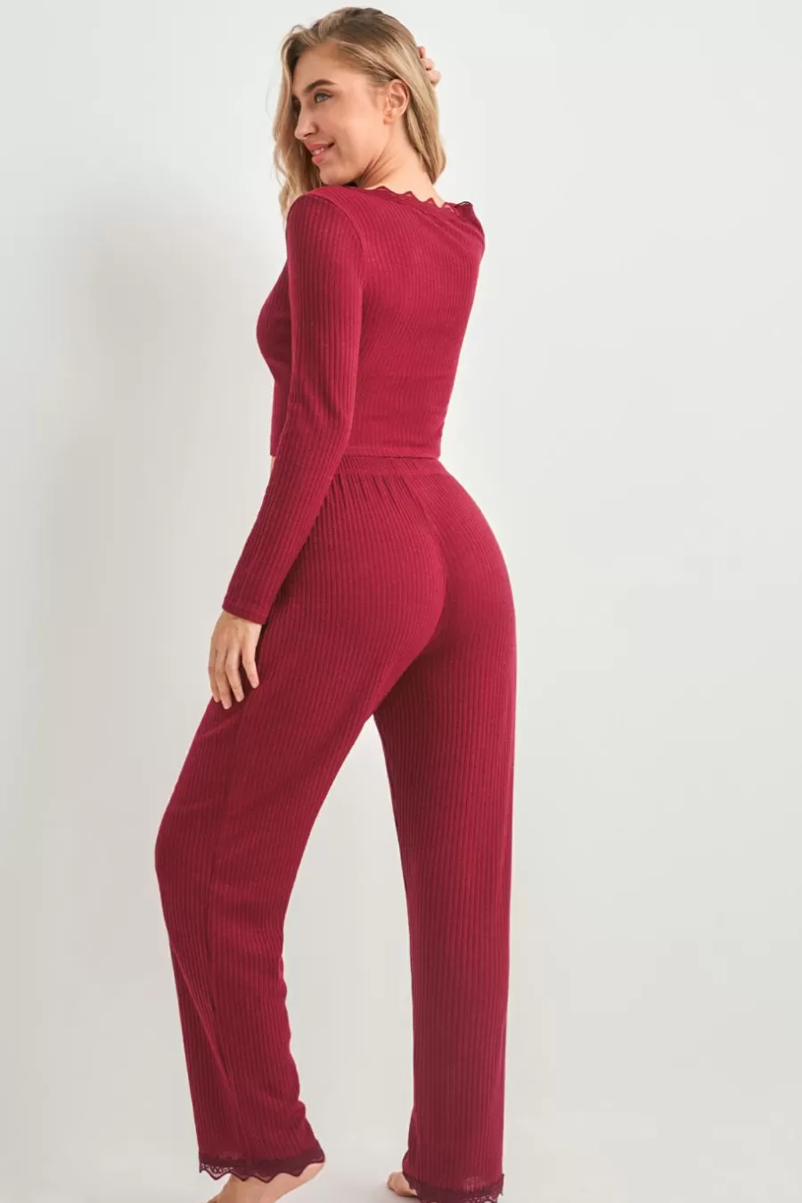 Cupshe Pyjama*Ensemble Pyjama Haut à Manches Longues Et Pantalon Foncé Rouge