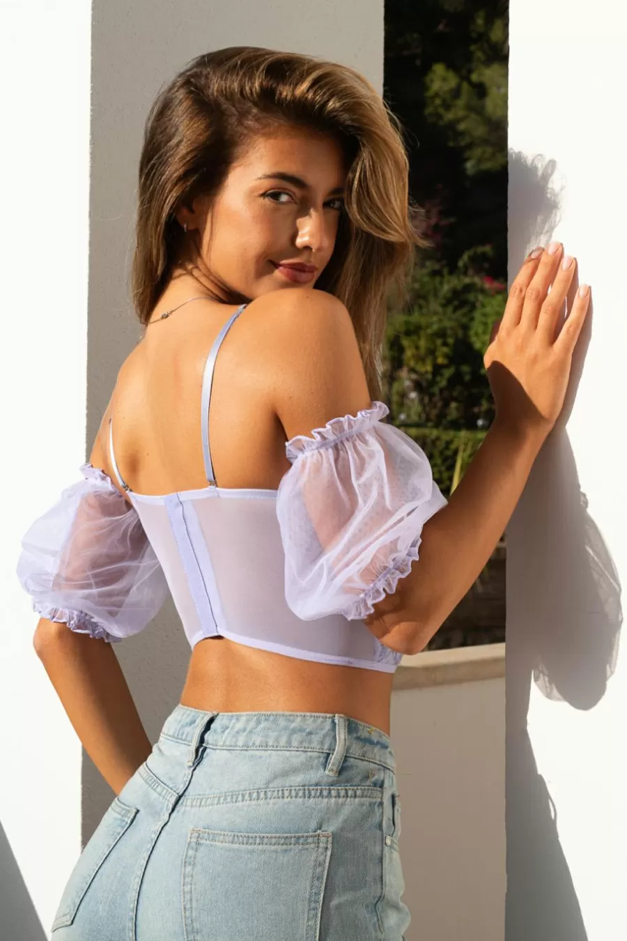 Cupshe Lingerie*Haut En Dentelle à épaules Dénudées Avec Manches Bouffantes Violet