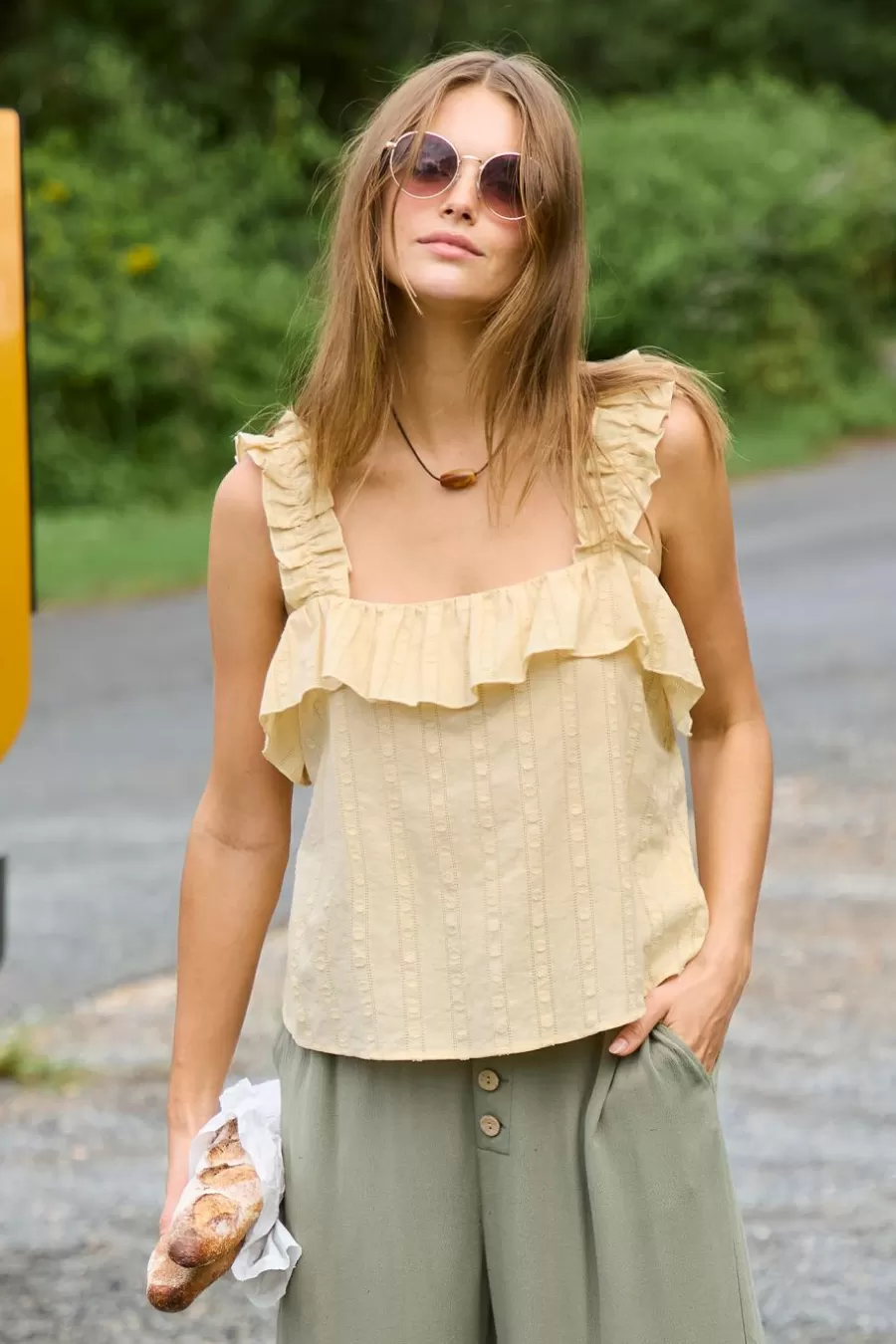 Cupshe T-Shirt & Débardeur*Haut En Pur Coton à Volants Et Col Carré Jaune clair