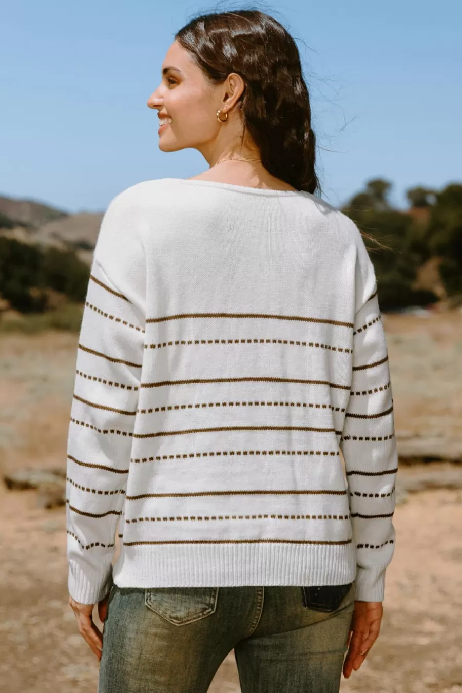 Cupshe Pulls & Gilets*Haut En Tricot à Manches Longues Et Col En V Avec Rayures Neutre Beige