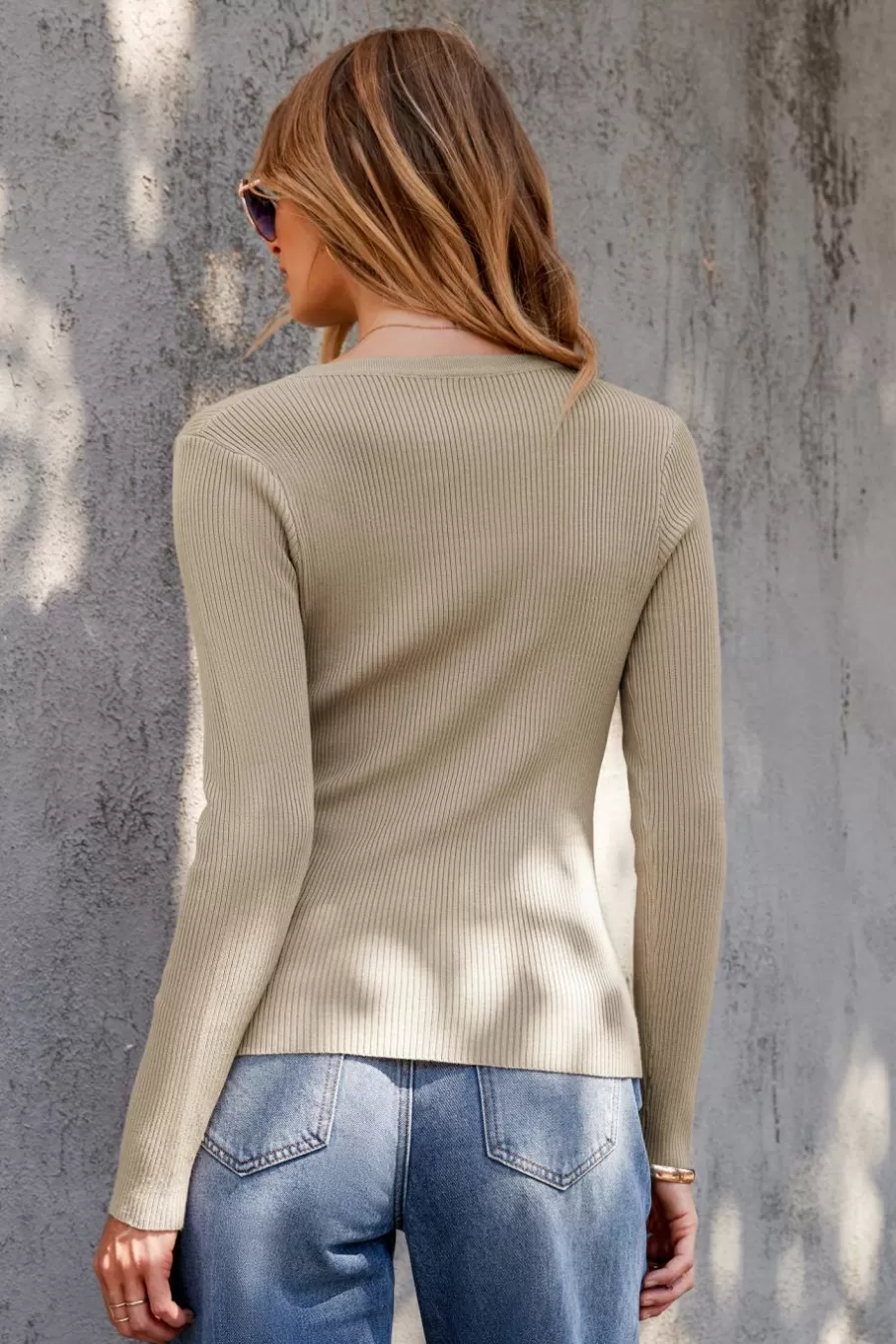 Cupshe Pull | Pulls & Gilets*Haut Henley à Manches Longues Kaki