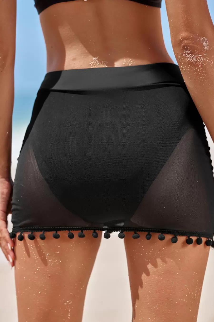 Cupshe Bikini*Jupe De Bain Taille Standard à Emballage Avec Pompons Noir