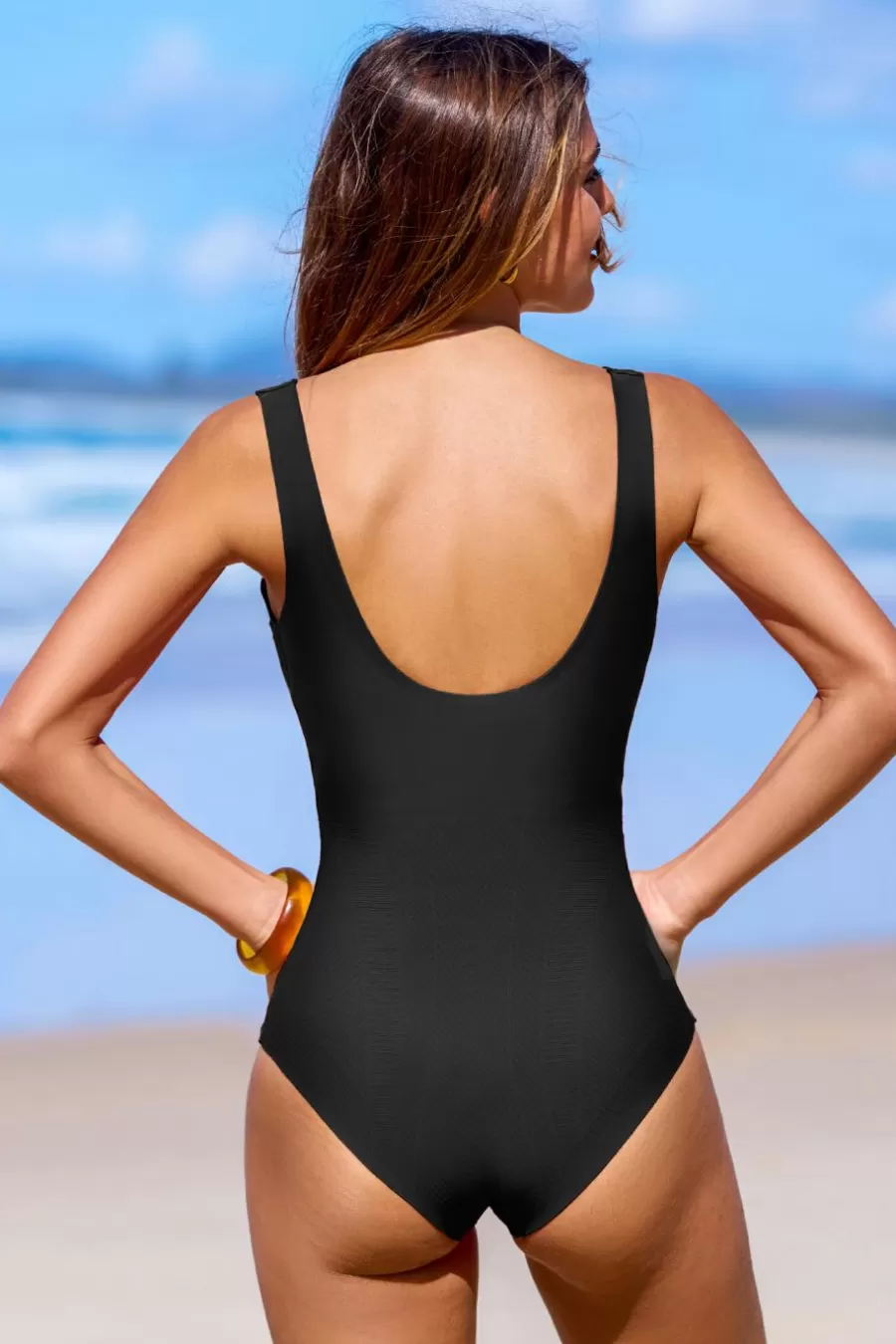 Cupshe Maillot 1 Pièce | Ventre Plat*Maillot De Bain Une Pièce Amincissante à Col Plongeant Onyx Noir