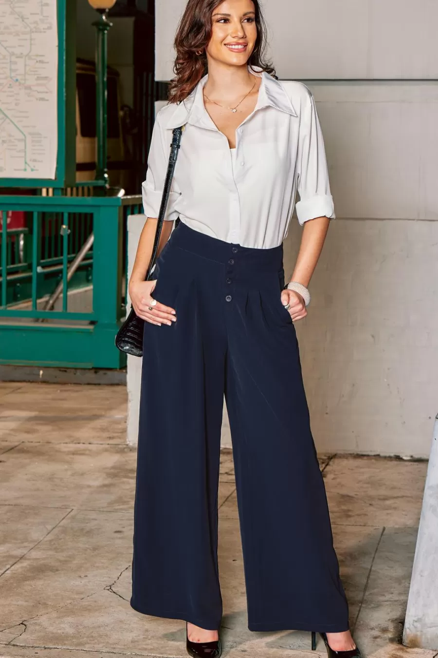 Cupshe Pulls & Gilets*Pantalon Avec Boutons à Taille Haute Et Jambe Large Bleu marine