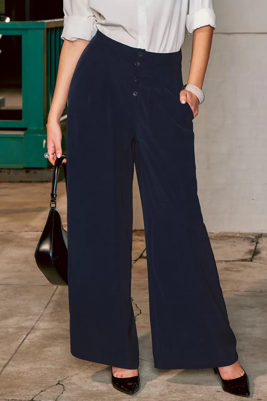 Cupshe Pulls & Gilets*Pantalon Avec Boutons à Taille Haute Et Jambe Large Bleu marine