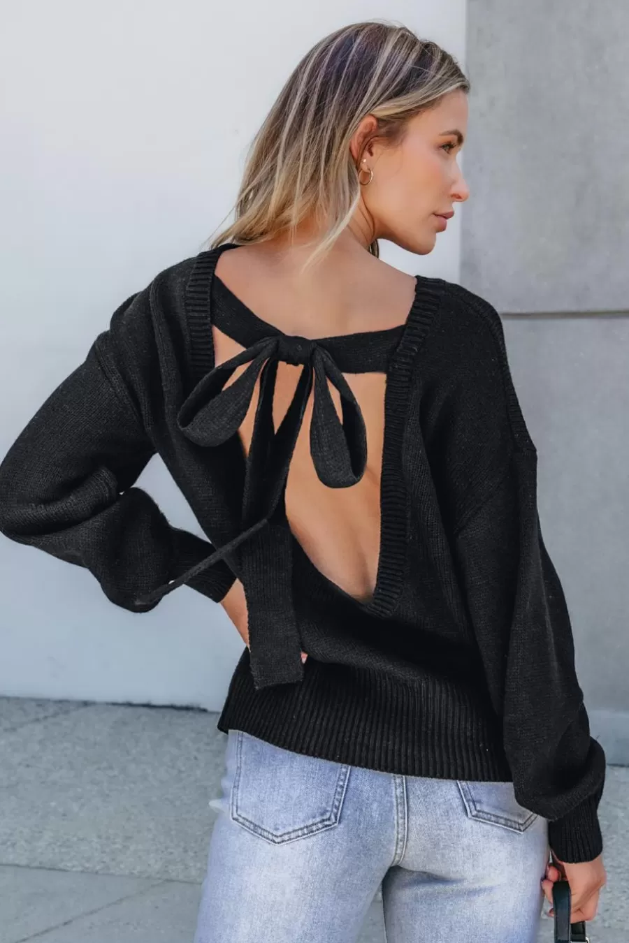 Cupshe Pull | Pulls & Gilets*Pull à Col Bateau Et Manches Longues Ouvert Dans Le Dos Noir