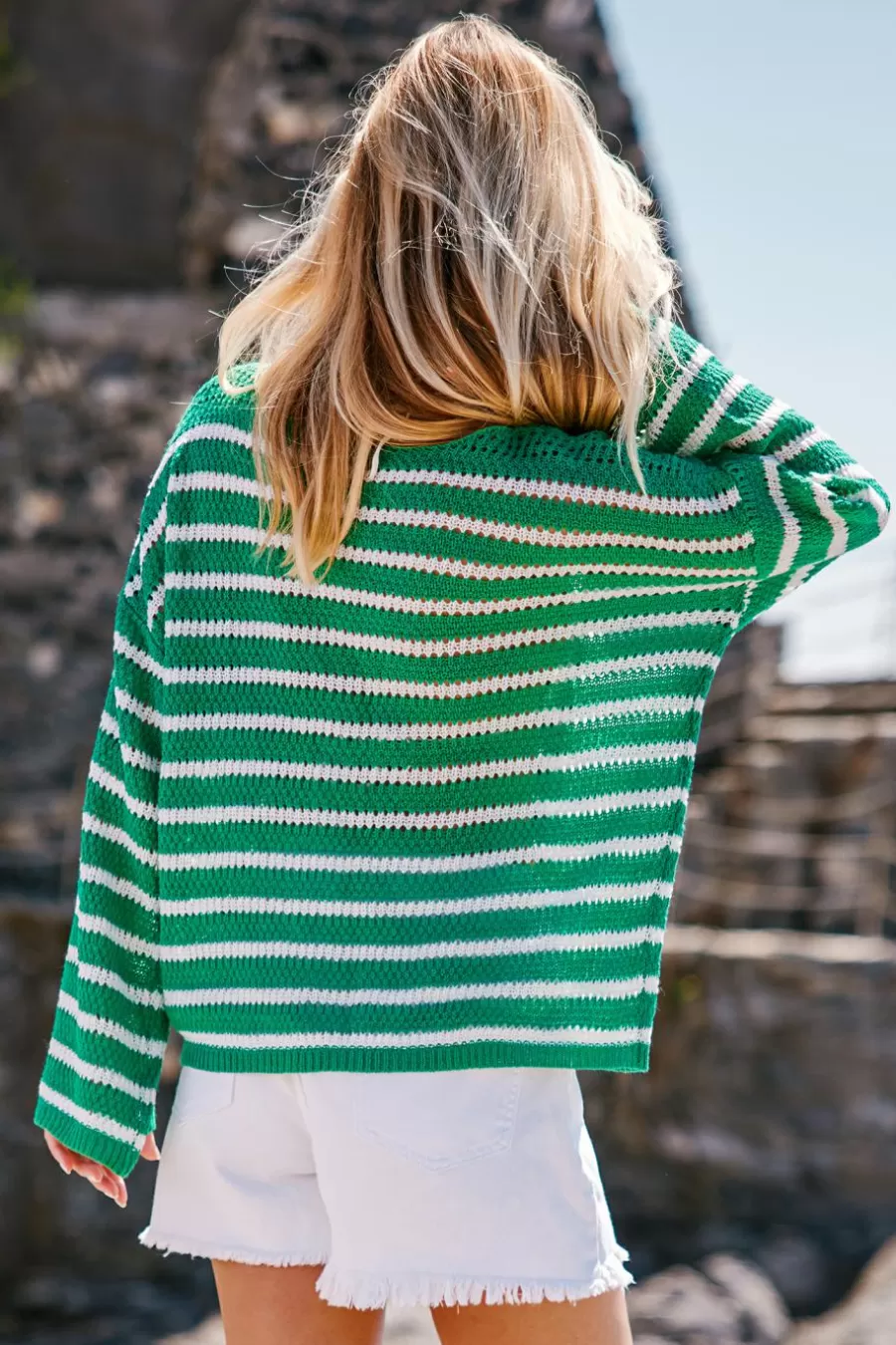 Cupshe Pull | Pulls & Gilets*Pull à Col De Bateau Et Manches Longues Avec Crochet Et Rayures Vert