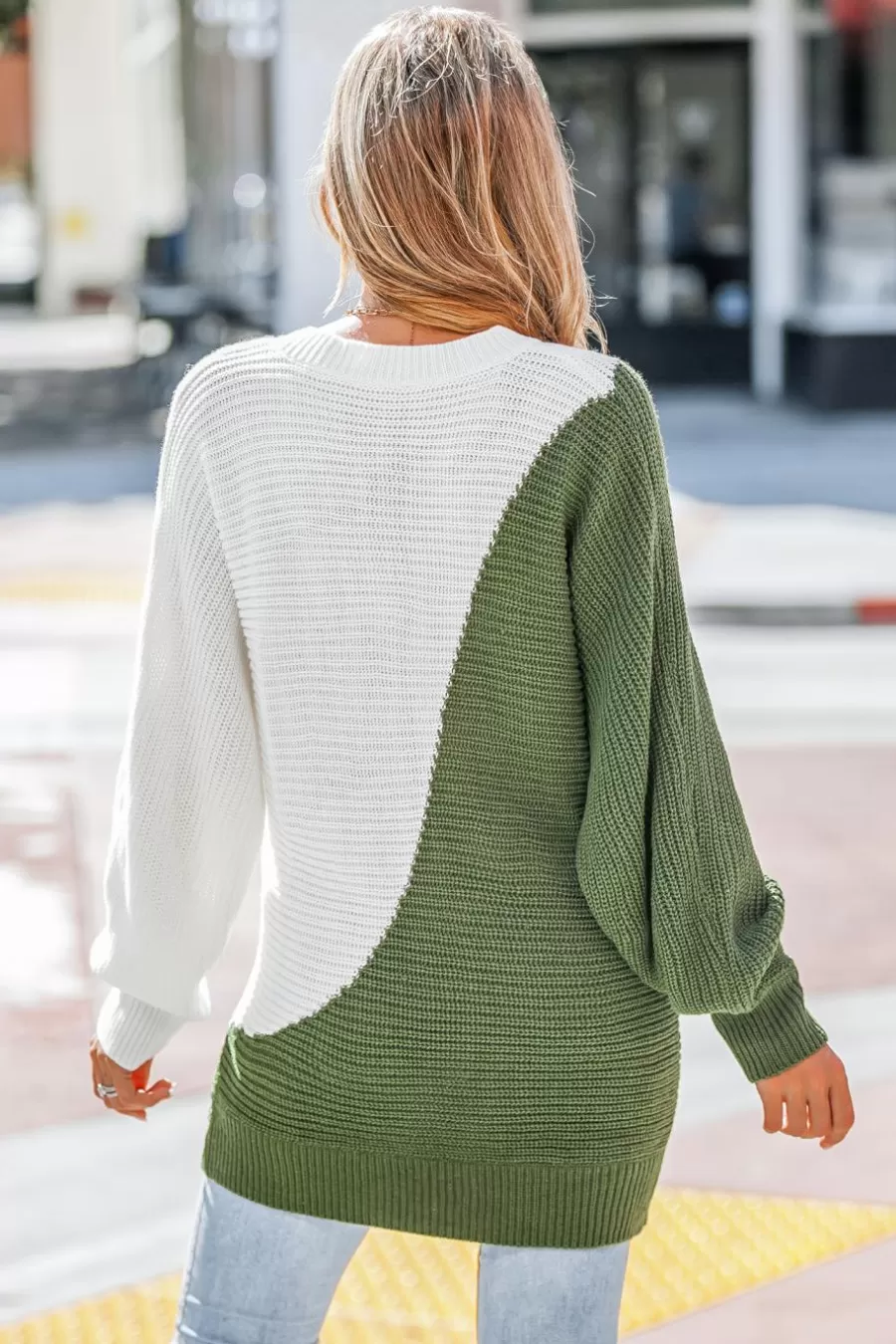 Cupshe Pull | Pulls & Gilets*Pull à Col En V En Tricot Côtelé Bicolore Vert