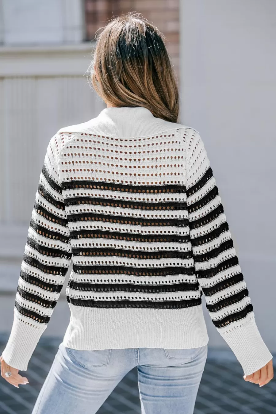 Cupshe Pull | Pulls & Gilets*Pull à Col En V En Tricot Perforé Avec Rayures Neutre