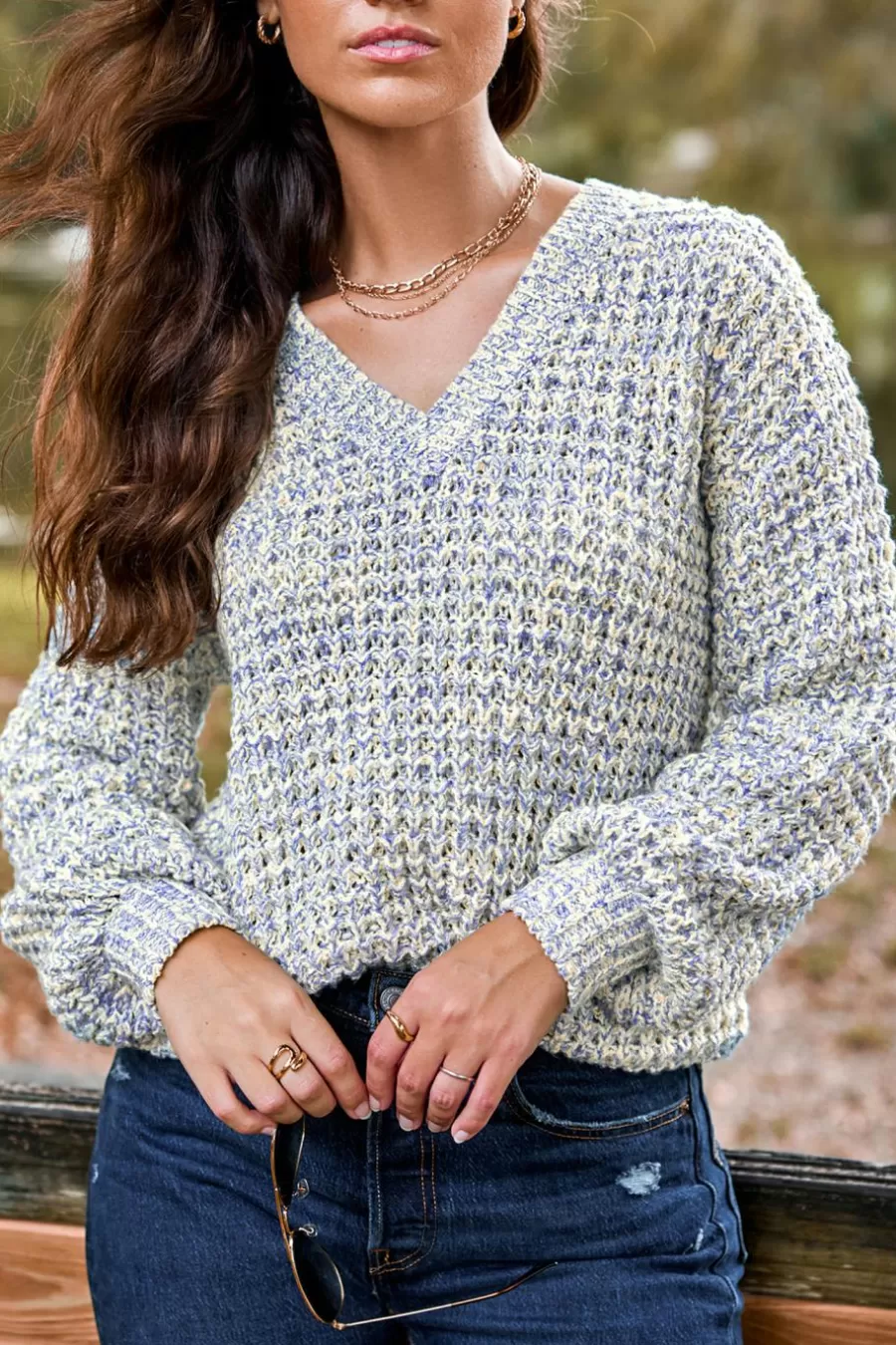 Cupshe Pull | Pulls & Gilets*Pull à Col En V Et Manches Blouson En Tricot Bleu clair