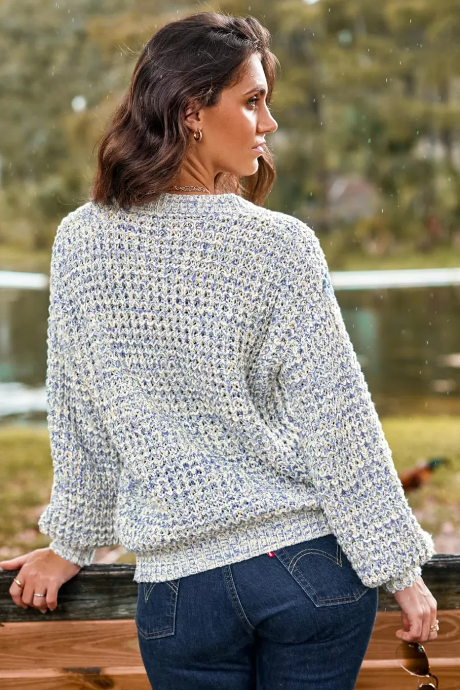 Cupshe Pull | Pulls & Gilets*Pull à Col En V Et Manches Blouson En Tricot Bleu clair