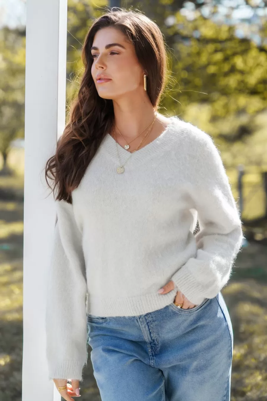 Cupshe Pull | Pulls & Gilets*Pull à Col En V Et épaules Tombantes Et Manches Longues Gris