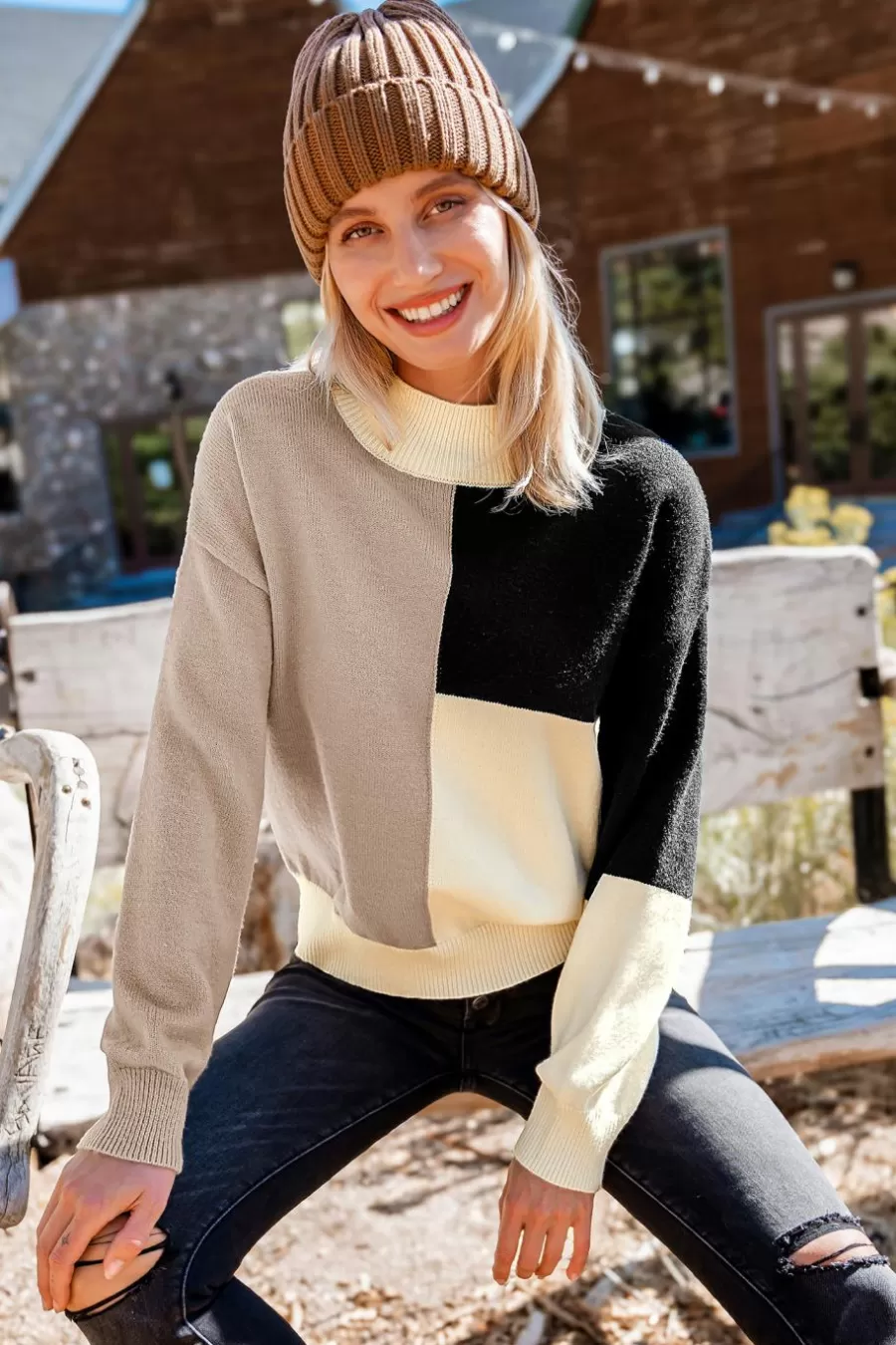 Cupshe Pull | Pulls & Gilets*Pull à Col Haut Et Manches Longues Avec Blocs De Couleur Noir