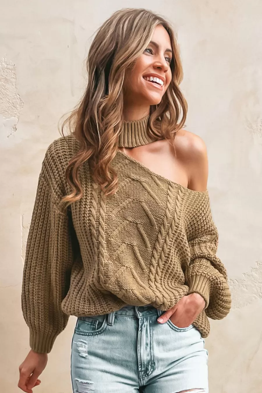 Cupshe Pull | Pulls & Gilets*Pull à Col Montant En Tricot Torsadé Découpé Sable