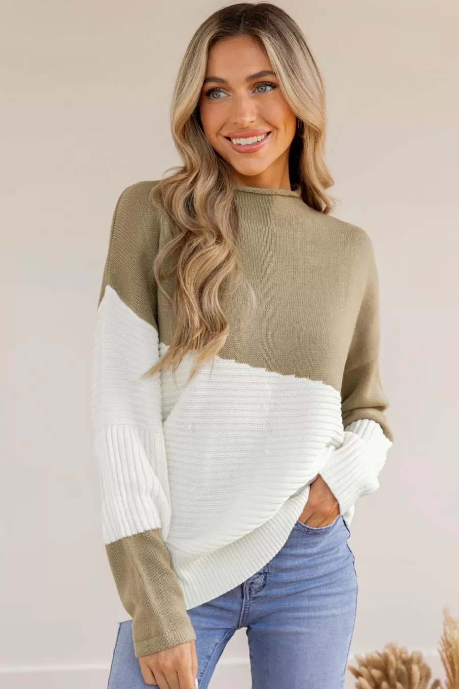 Cupshe Pull | Pulls & Gilets*Pull à Col Montant Et Bloc De Couleur Côtelé Brun