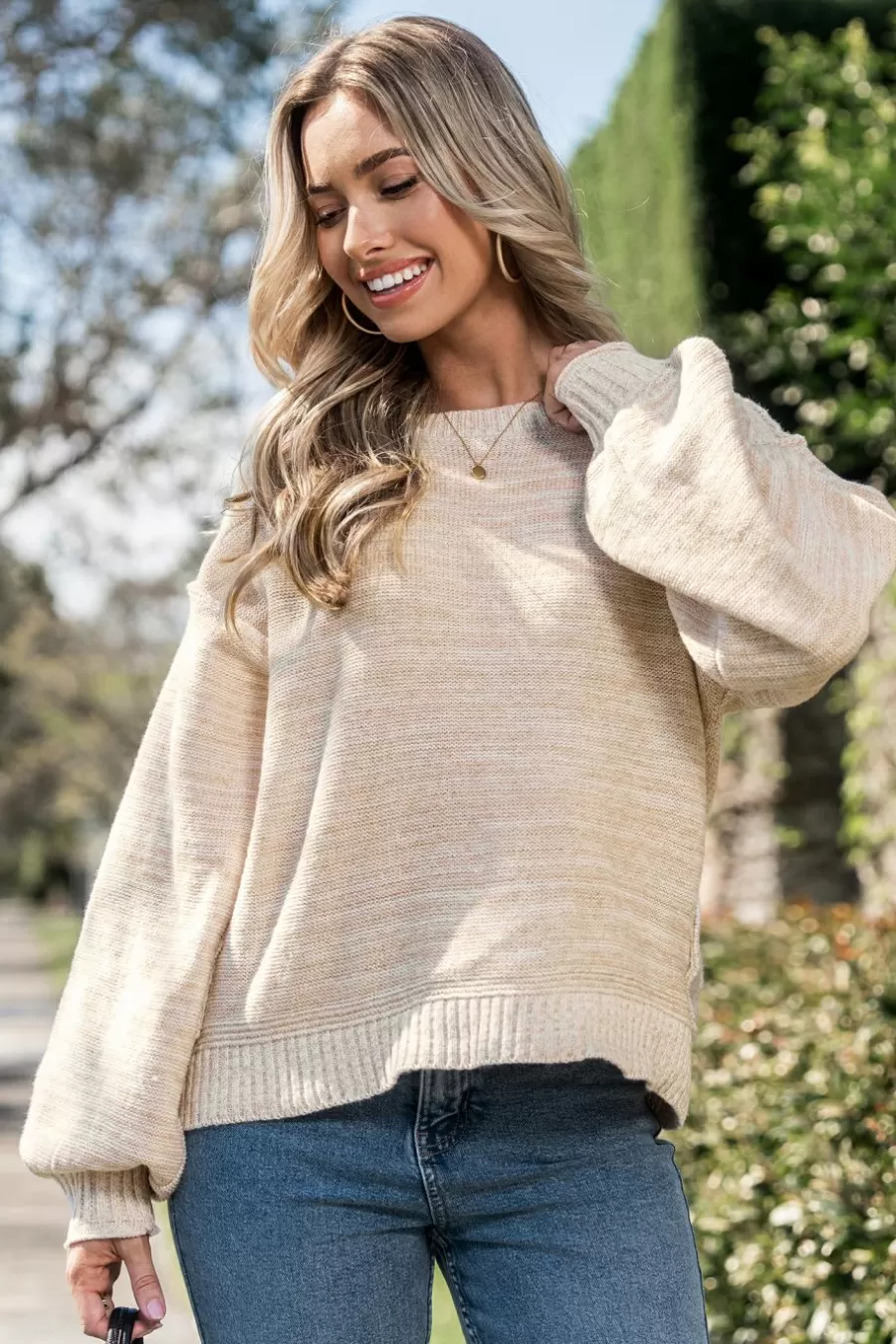 Cupshe Pull | Pulls & Gilets*Pull à Col Rond Et Manches Longues Avec Couture Exposée Beige Neutre