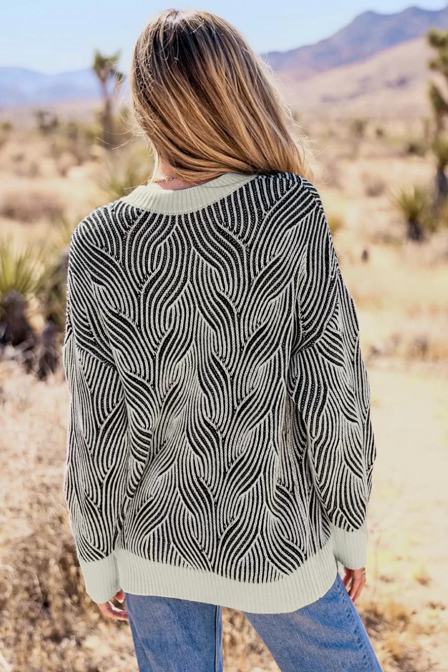 Cupshe Pull | Pulls & Gilets*Pull à Col Rond Et Manches Longues Avec Tresse Et Blanc Noir