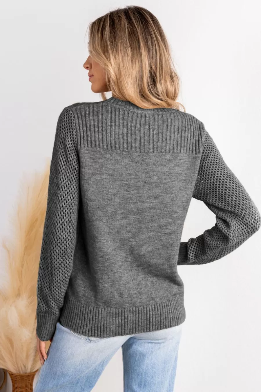Cupshe Pull | Pulls & Gilets*Pull à Col Rond Et Manches Longues En Tricot Côtelé Gris