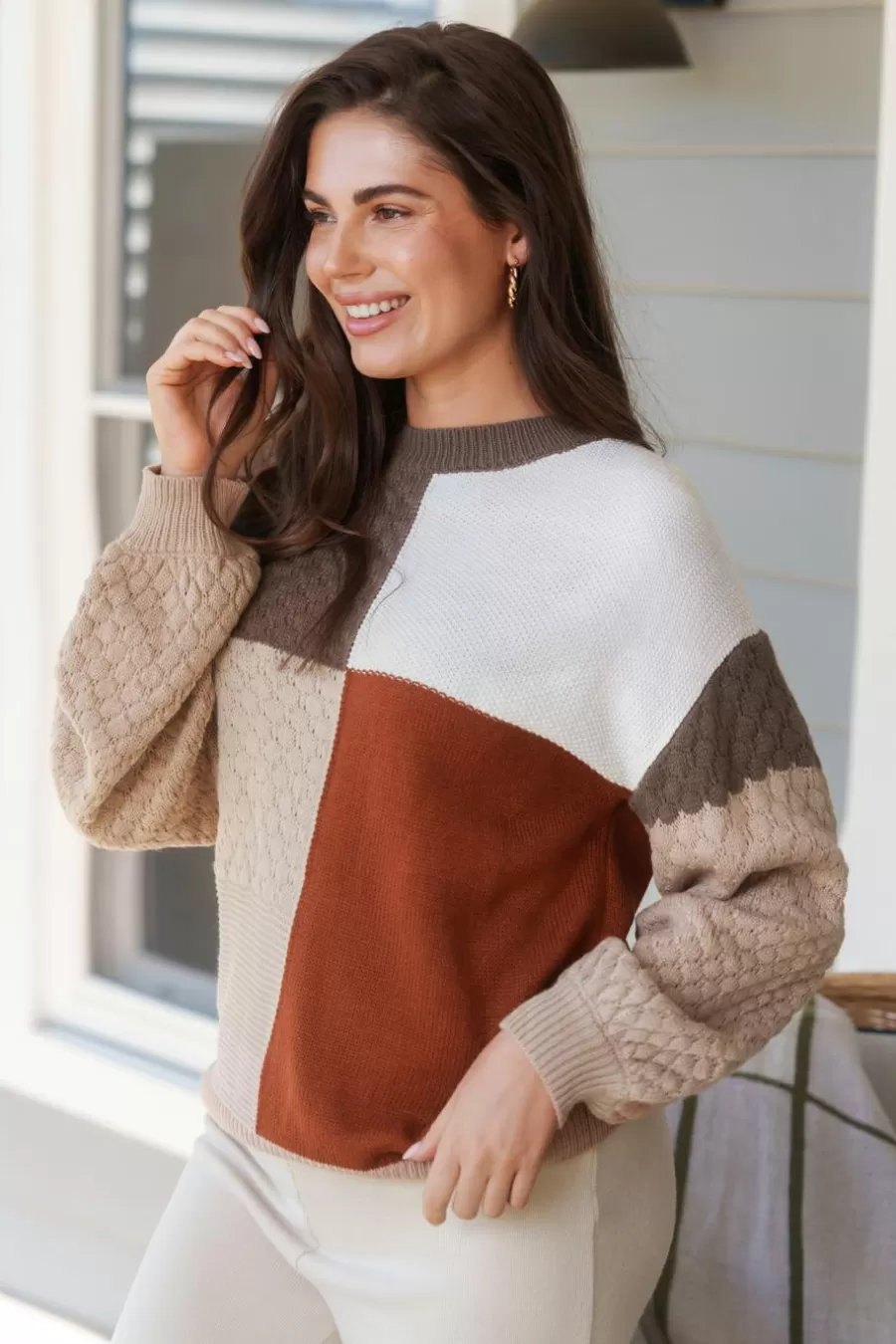 Cupshe Pull | Pulls & Gilets*Pull à Manches Longues Avec Carreaux Et Blocs De Couleurs Neutre
