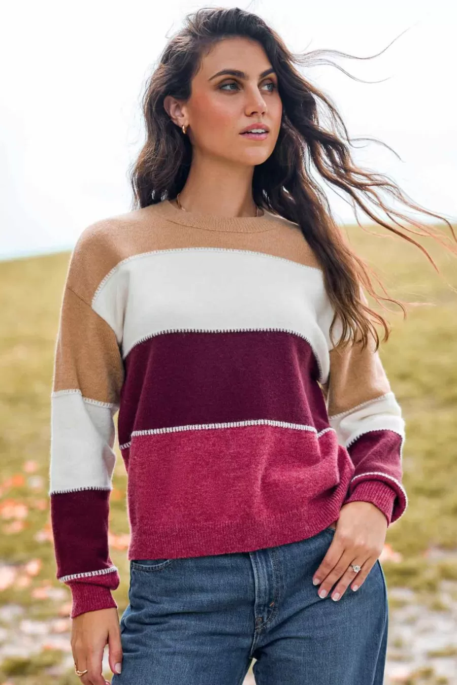Cupshe Pull | Pulls & Gilets*Pull à Manches Longues Et Blocs De Couleur Bourgogne Et Ivoire Blanc Cassé/Ivoire