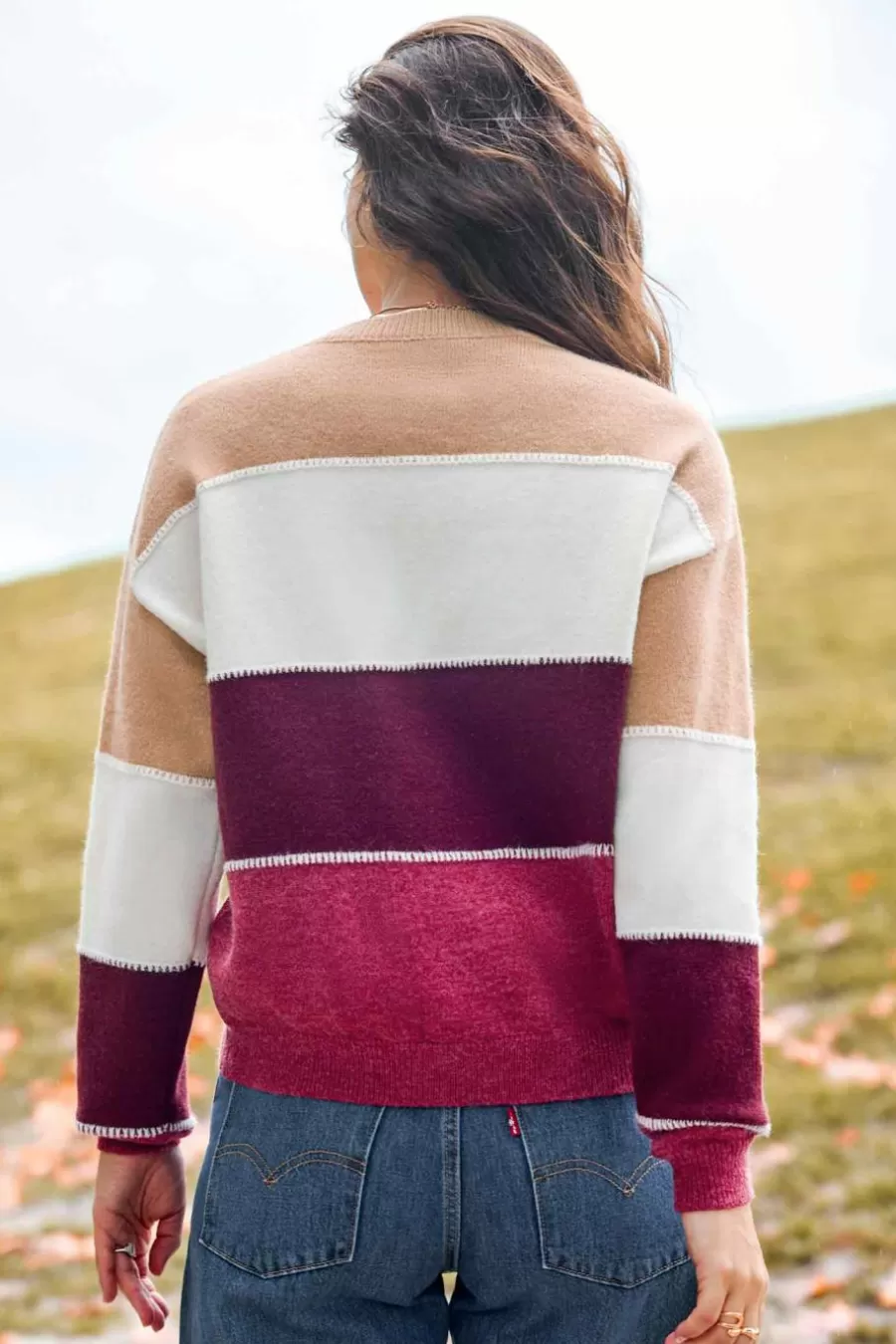 Cupshe Pull | Pulls & Gilets*Pull à Manches Longues Et Blocs De Couleur Bourgogne Et Ivoire Blanc Cassé/Ivoire