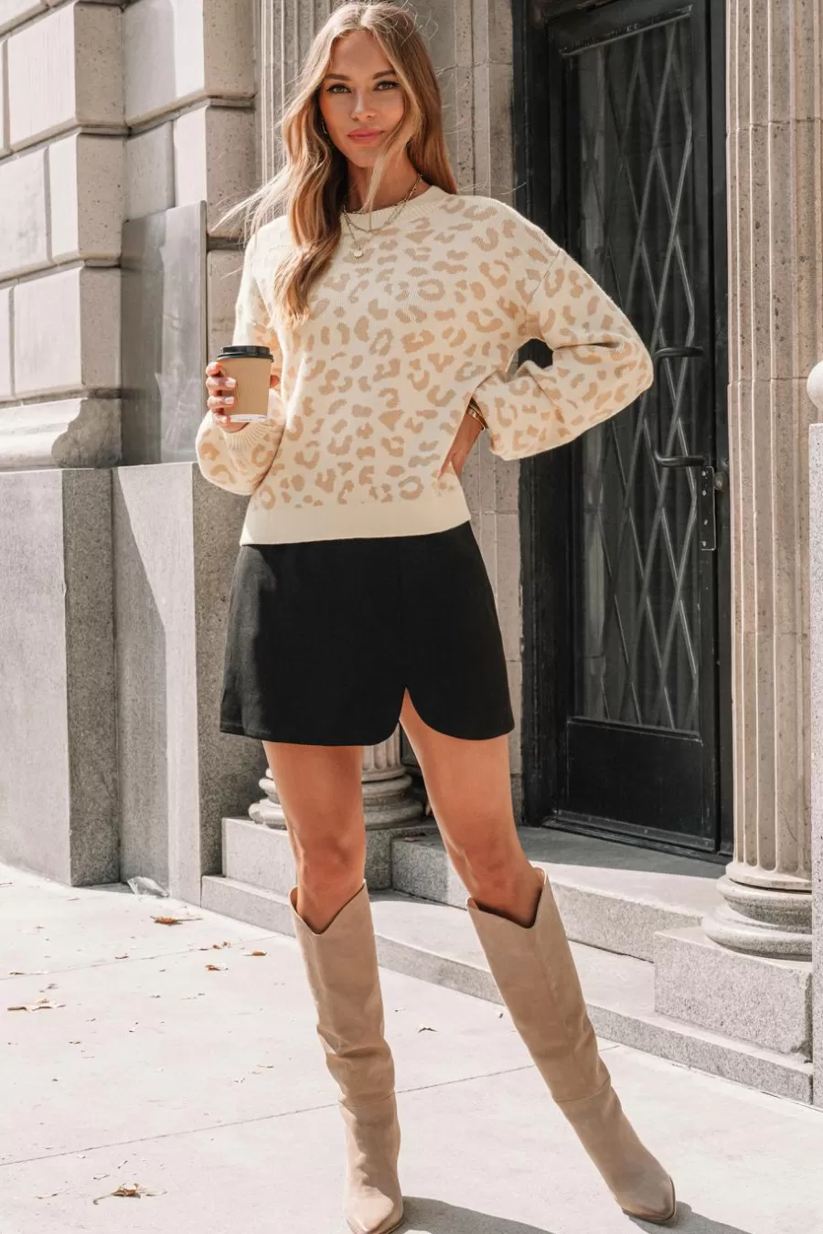Cupshe Pull | Pulls & Gilets*Pull à Manches Longues Et Col Roulé Avec Imprimé Léopard Corail Beige