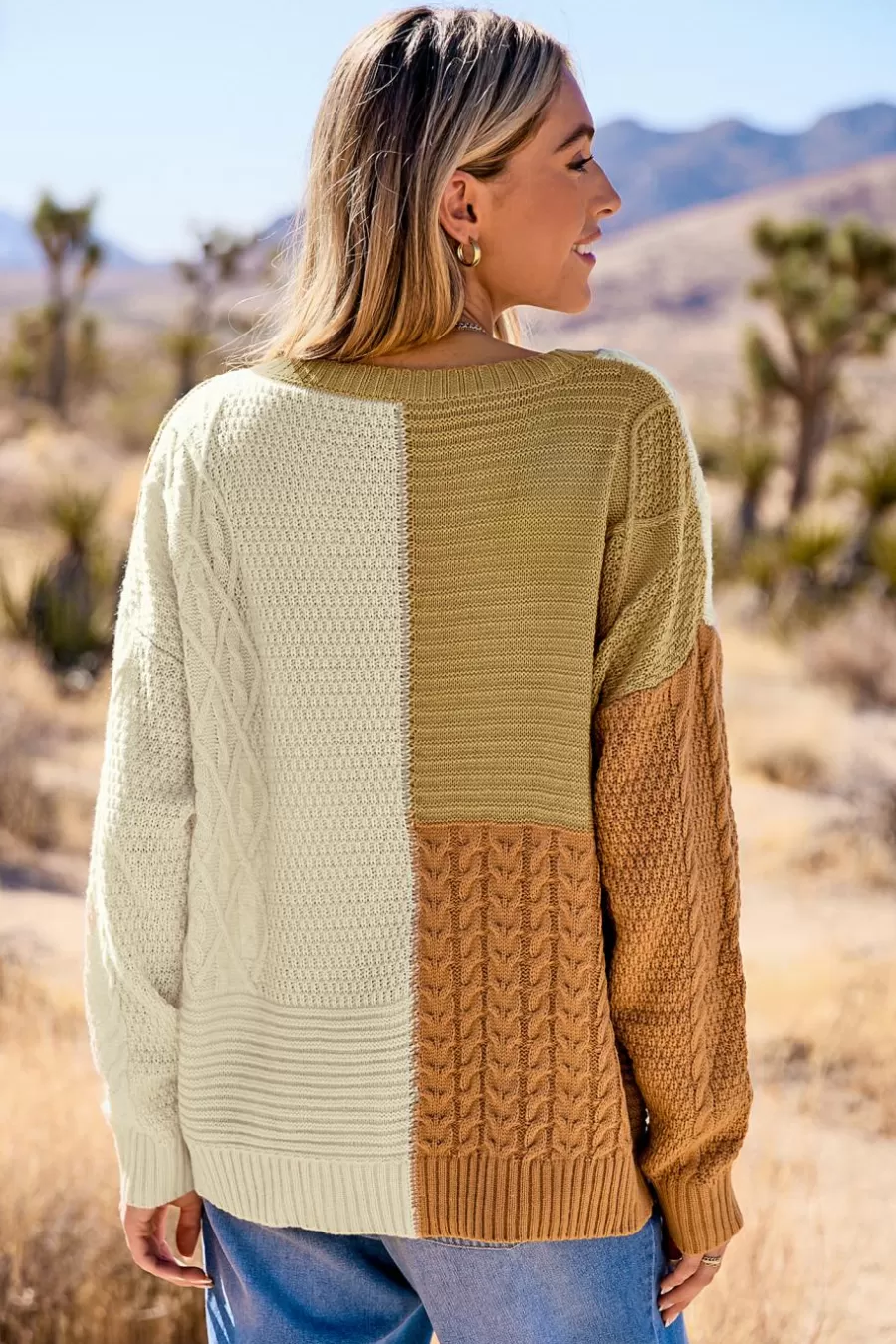 Cupshe Pull | Pulls & Gilets*Pull à épaules Tombantes Avec Blocs De Couleur Beige
