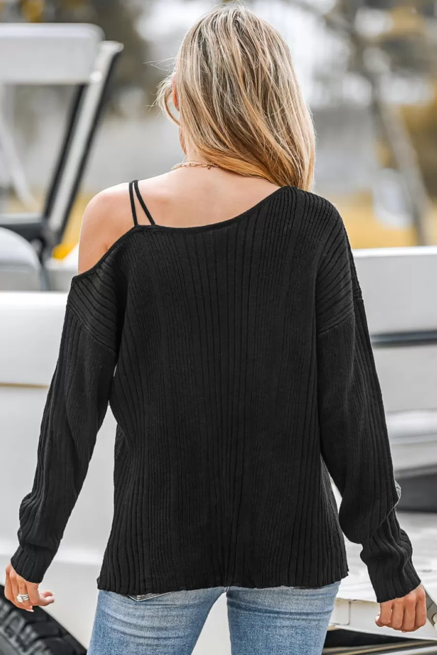 Cupshe Pull*Pull à Une épaule Et Manches Longues Côtelé Noir