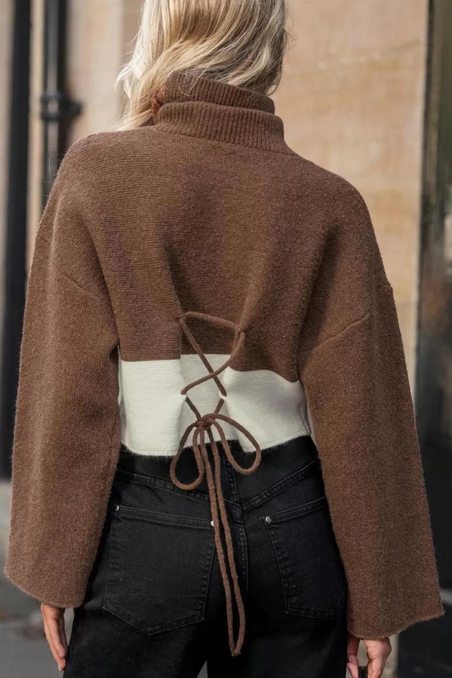 Cupshe Pull | Pulls & Gilets*Pull Court à Col Roulé Et Manches évasées Avec Blocs De Couleur Brun